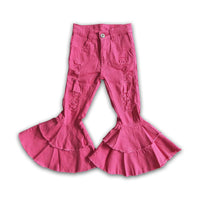 Pink Ruffle Bell Bottom Jeans