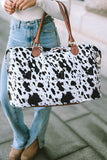 White Animal Spots Printed Leather Tote Bag