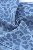 Sky Blue Leopard Print Raw Hem High Waist Flare Jeans