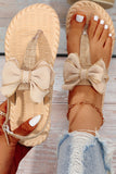 Beige Summer Linen Bow Knot Thong Sandals