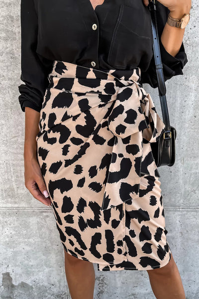 Leopard High Waist Leopard Skirt with Tie