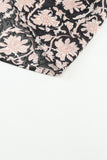 Black Floral Print Split Neck Pleated Puff Sleeve Blouse