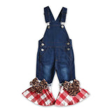 Red and White Checked Ruffle Bell Bottom Overalls