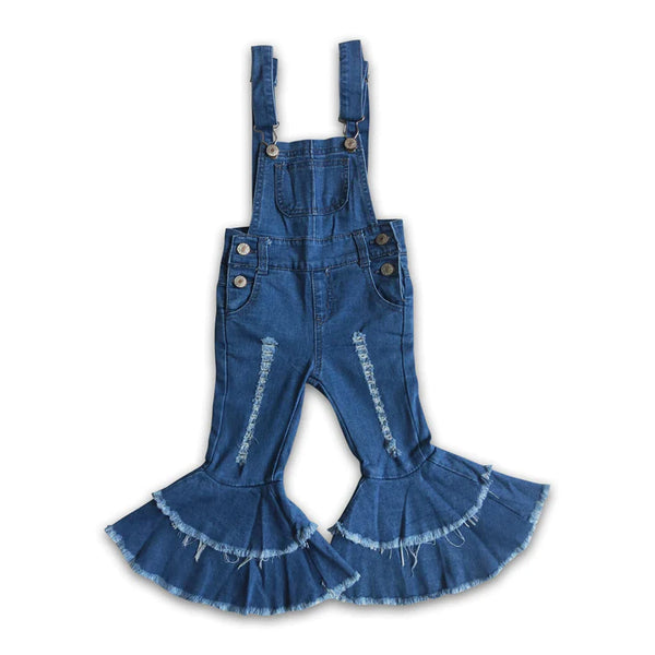 Distressed Ruffle Bell Bottom Overalls – S and K Southern Boutique, LLC.