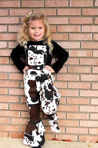 Cow Ruffle Bell Bottom Overalls