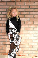 Cow Ruffle Bell Bottom Overalls