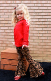 Girls  Leopard Ruffle Bell Bottom Jeans