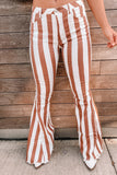 Brown Striped Fringe Bell Bottom Denim Pants