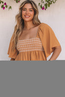 Brown Square Neck Wide Sleeves Flowy Top