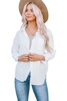 White Textured Buttons Pocketed Shirt