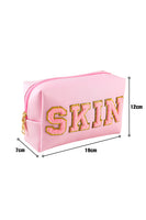 Pink SKIN Embroidered Patch Zipped Cosmetic Bag 19*7*12cm