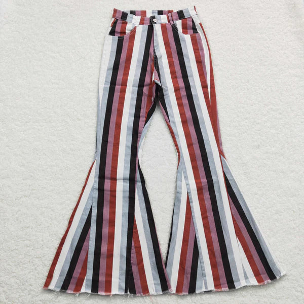 Mauve multi Stripe Print Bell Bottom Jeans