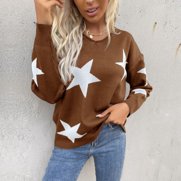 women's pentagram round neck long sleeve bottoming knitted sweater