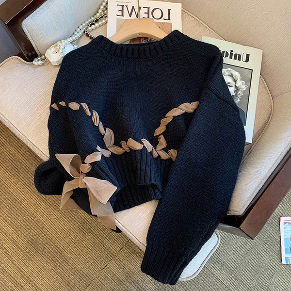 Women's round neck casual loose knitted sweater