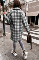 Women’s Long Plaid Overcoat With Collared Neckline And Button Front