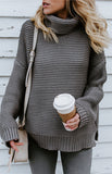Knit Sweater Woman With Thick Thread, Long Sleeves And High Neck Pullover