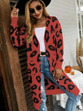 Women’s V Neck Leopard Printed Open Front Long Sleeves Cardigan