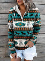New ethnic tribal print hooded sweater jacket top