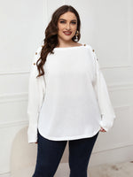 Women's Solid Color Off Neck Plus Size Long Sleeve Top