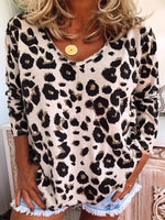 Women's V-neck Leopard Print Oversize Sweatshirt