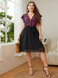 Plus Size Women's Daily Casual Holiday Print V Neck Loose Dress