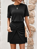 Women's Casual Solid Color Round Neck Knit Slim Body Pack Hip Dress