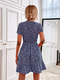 Women's Woven V Neck Short Sleeve Printed Dress