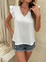 Women's Knitted V-neck Casual Fashion Lace Small Flying Sleeve Top