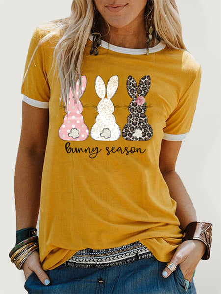 Women's Happy Easter Bunny Graphic Casual T-shirt