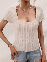 Women's Solid Color Open Knit Square Neck Sweater