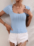 Women's Solid Color Open Knit Square Neck Sweater