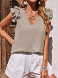 Women's Casual V Neck Ruffle Tank Top Summer Sleeveless Shirt
