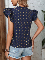 Women's Printed Ruffle Short Sleeve V-neck Top