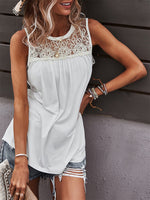 Casual T-Shirt Sleeveless Lace Panel Ladies Top