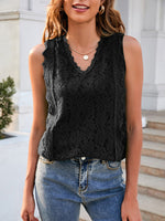 Women's Solid Color V-Neck Lace Sleeveless Top