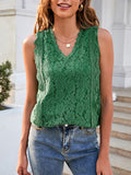 Women's Solid Color V-Neck Lace Sleeveless Top
