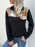 Fashion women's color-block check pattern stitching sweater