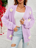 New long-sleeved floral cardigan lantern sleeves knitted sweater jacket
