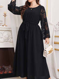 New large size high waist black polka dot patchwork dress