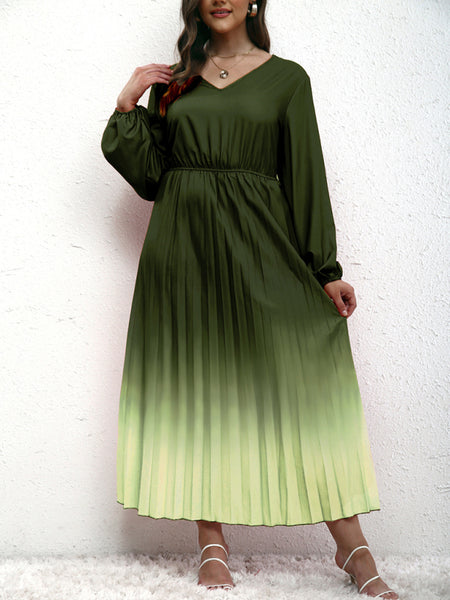 New plus size women's temperament gradient pleated dress