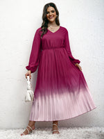 New plus size women's temperament gradient pleated dress
