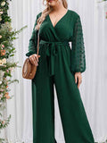 New Plus Size Women's Sexy Bowknot Lady Lace Straight Loose High Waist Solid Color Jumpsuit