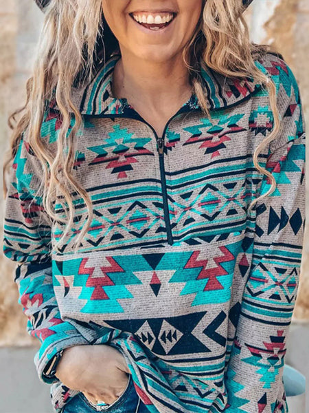 Bohemian style women's loose stand collar sweatshirt