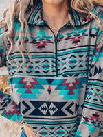 Bohemian style women's loose stand collar sweatshirt