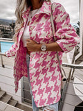 Fashionable loose long-sleeved houndstooth wool coat
