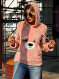 Casual cute hooded long-sleeved pullover loose double-sided velvet bear pattern sweatshirt
