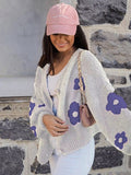 New women's V-neck three-dimensional intarsia lazy style knitted jacket