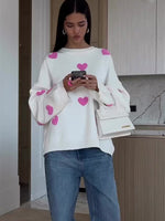 New Women's Valentine's Day Love Round Neck Loose Casual Thickened Sweater