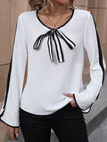 Lace-up bow shirt, long-sleeved contrast shirt