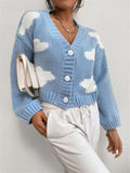 Loose V-neck cloud drop shoulder knitted cardigan three-button sweater short coat